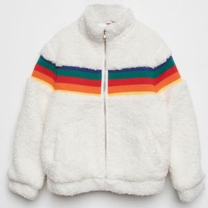 FOR ALL SEASONS by Paper Crane Girls Teddy White Fleece Rainbow Jacket Sz L